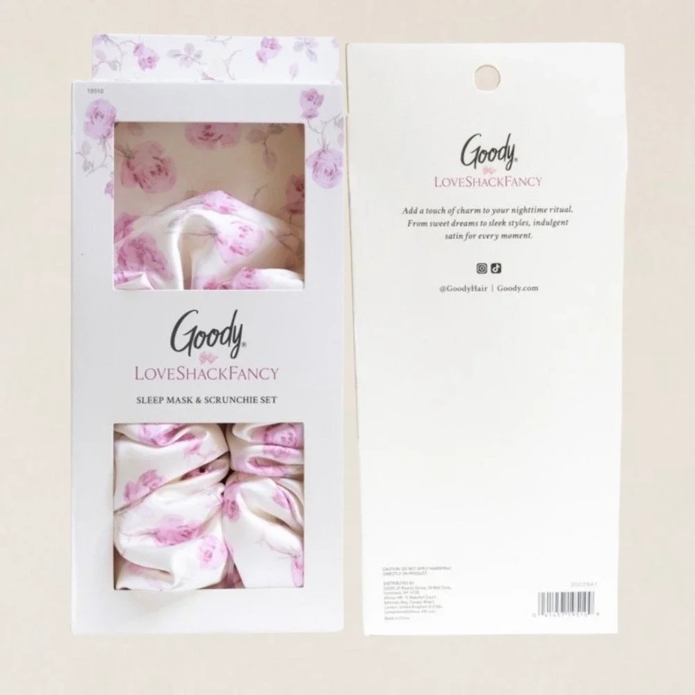 LoveShackFancy Wet Brush Goody Set Floral Detangler Sleep Mask Scrunchie Pink